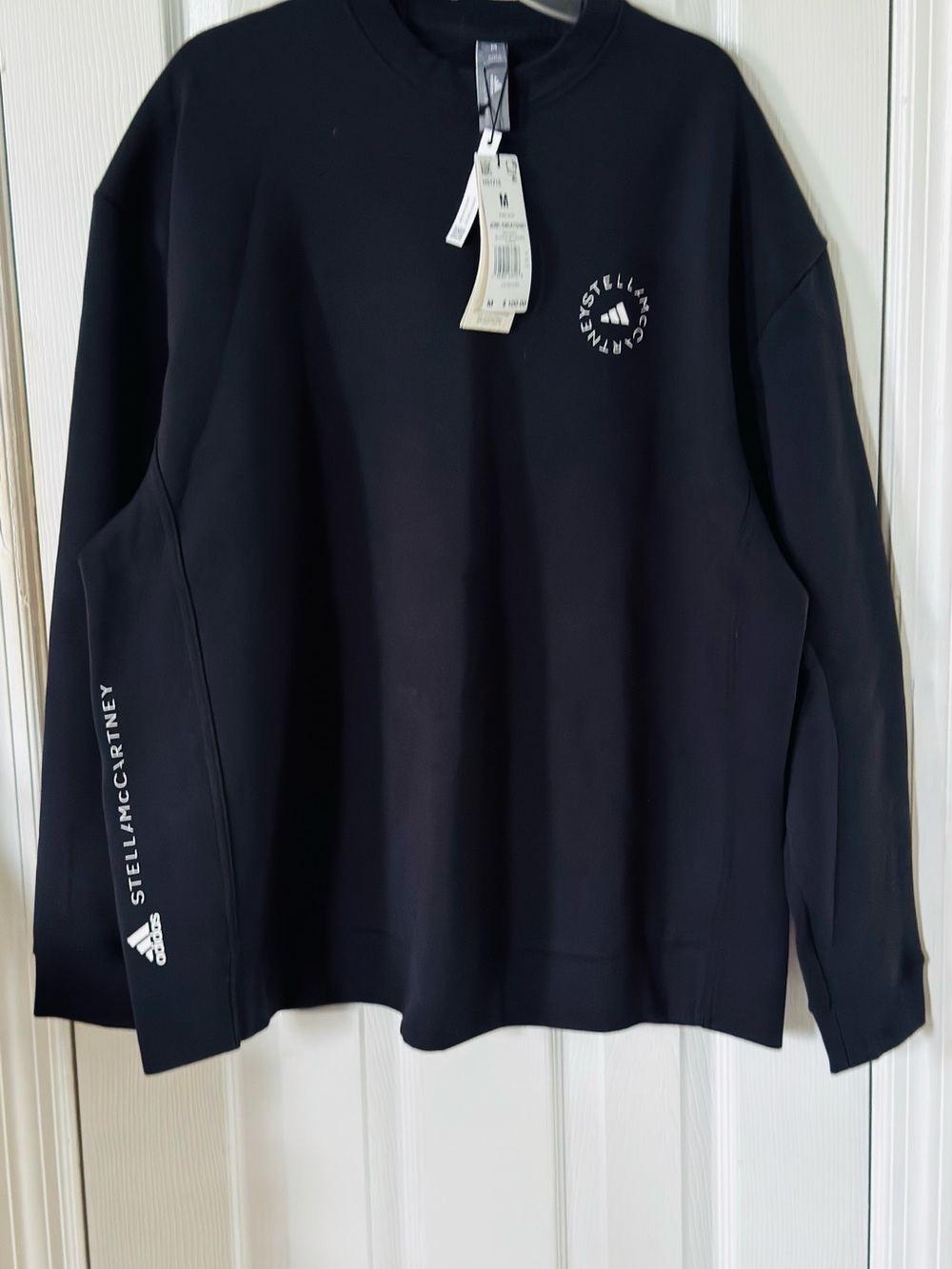 Adidas by Stella McCartney Men's Black Crewneck Sweatshirt with White Logo